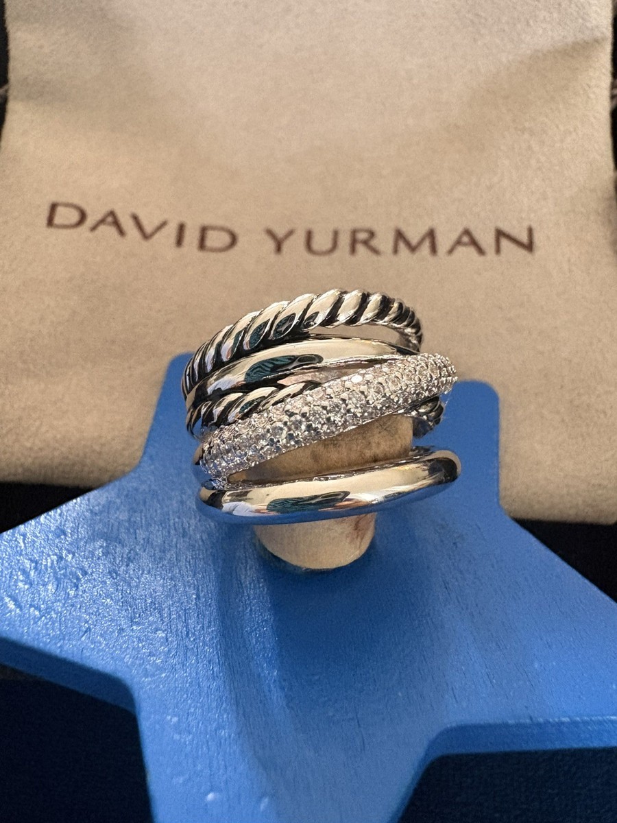 David Yurman Crossover Five Row Ring Sterling Silver Diamonds 17.5mm – US Size 8 View 4