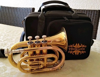 Taschentrompete kleine Trompete incl Mundstück 7c und Koffer Tasche Thomann gold
