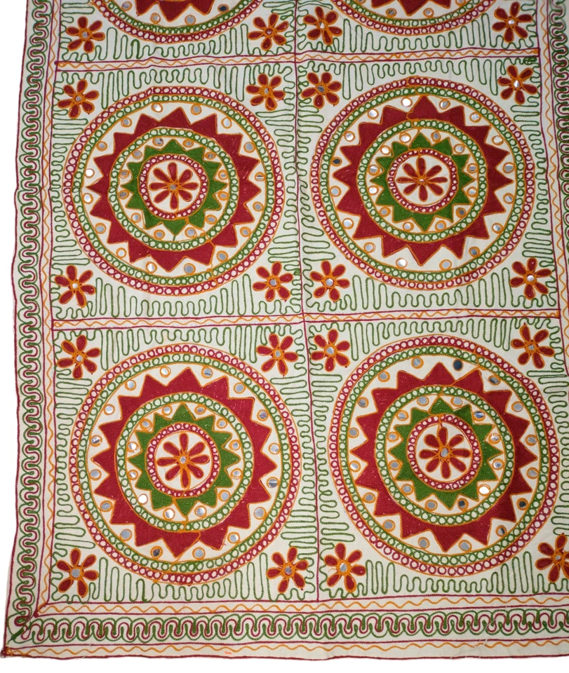 Handmade Indian Tapestry Embroidered Mirror work Wall Hanging - Image 3 of 3