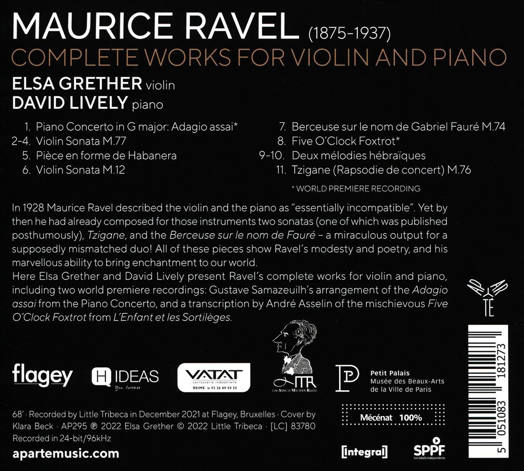 ELSA GRETHER and DAVID LIVELY perform RAVEL Complete Violin and Piano Works on new CD