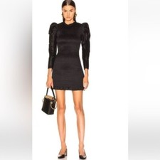 Ulla Johnson Smocked Puff Sleeve Aurele Black Silk Blend Mini Dress