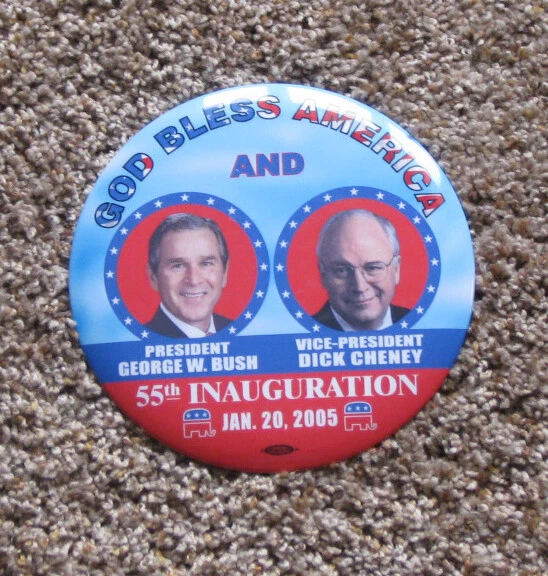 LARGE 6" BUSH & CHENEY GOD BLESS AMERICA JUGATE PICTURE INAUGURAL BUTTON - Photo 1/1