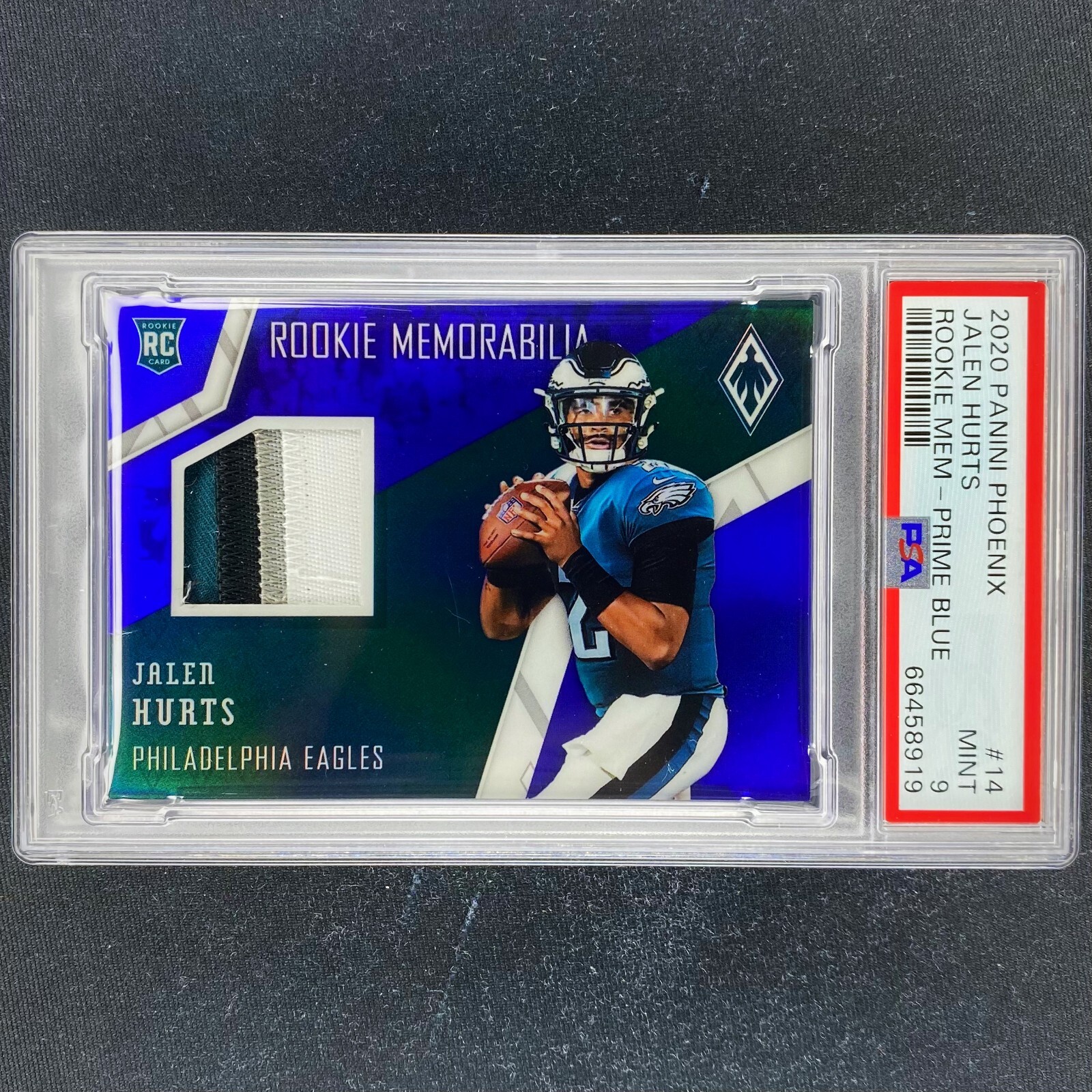 Jalen Hurts Panini Phoenix Rookie Memorabilia #14 Prime Blue