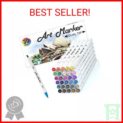 Lelix 30 Colors Art Markers, Dual Tip Permanent Marker Pens Highlighters Perfect