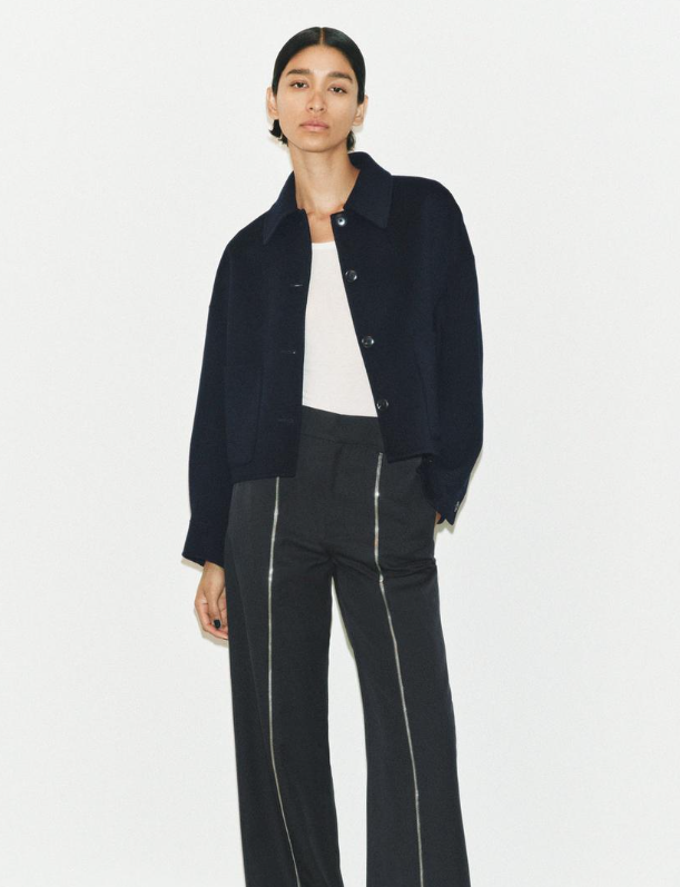 NEW ZARA 2024 NAVY BLUE ZW COLLECTION DOUBLE FACED WOOL BLEND JACKET COAT L RARE