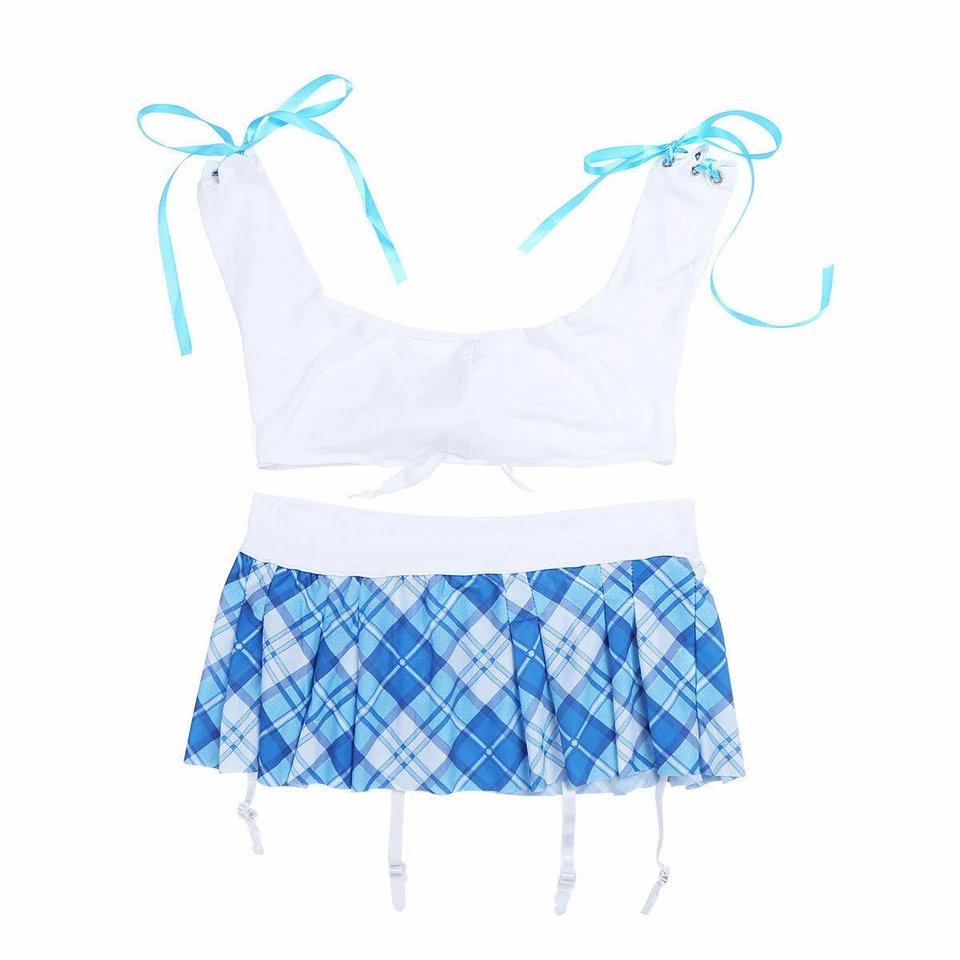 Женщин школьниц униформа укороченный верхний клетку мини юбка косплей костюмы наряды - Изображение 4 из 4