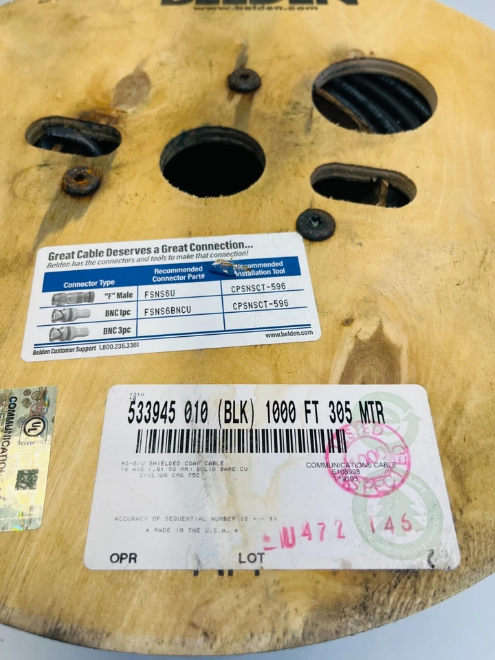 NEW 1000' Roll Belden 533946 LOW LOSS Copper RG-6/U Coax Cable RG6 - Image 2 of 3