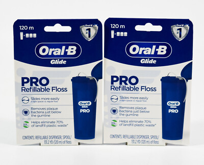 2 Oral-B Glide PRO-Health 120m Dental REFILLABLE FLOSS Dispenser nib