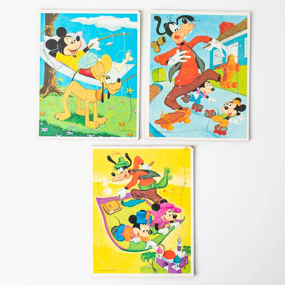 Vintage Walt Disney Mickey Mouse Lot of 3 Jigsaw Puzzles with Mickey & Goofy - Image 2 of 4