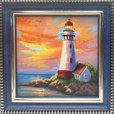 Oil painting "Lighthouse" Original artistic realistic painting 4x4