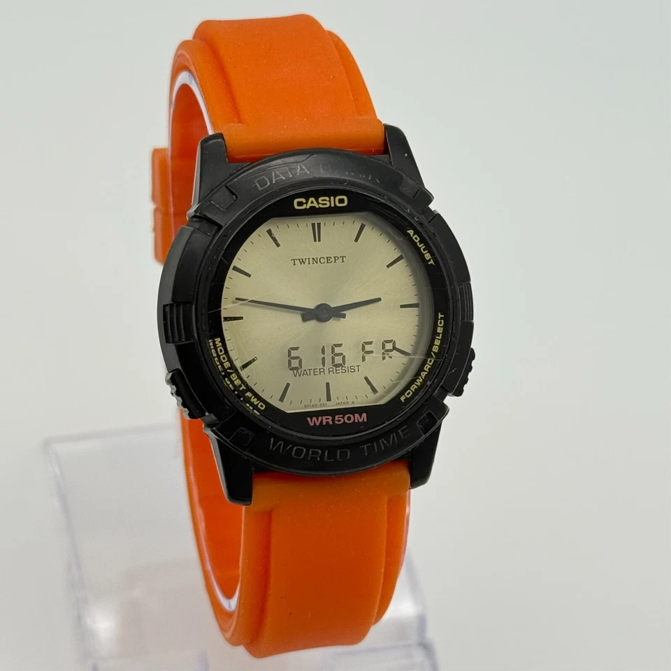 Vintage Men's CASIO Analog Digital Databank World Time Twincept Watch, ABX-20 - Image 3 of 4
