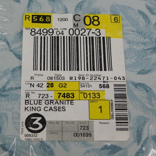 Fundas de almohada JC Penney 2 tamaño king vintage estampado de hojas de granito azul nuevo paquete abierto - Imagen 4 de 5