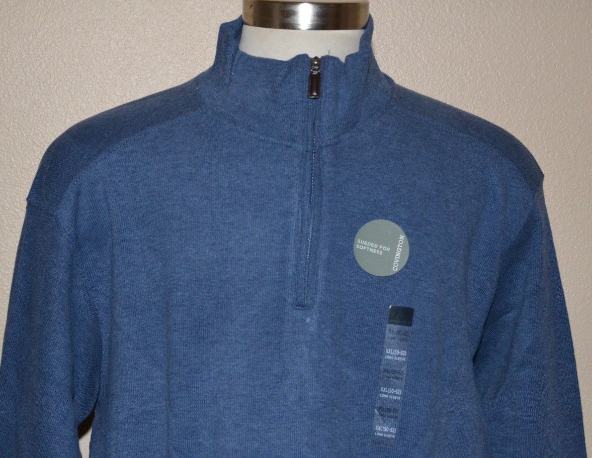 COVINGTON Blue 100% Cotton Mock Pullover 1/2 Zip Sweater Men's XXL