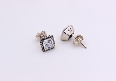 New Authentic PANDORA Square Sparkle Halo Stud Silver New Authentic PANDORA Square Sparkle Halo Stud Silver