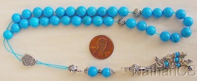 GREEK KOMBOLOI STERLING SILVER AND TURQUOISE WORRY BEADS