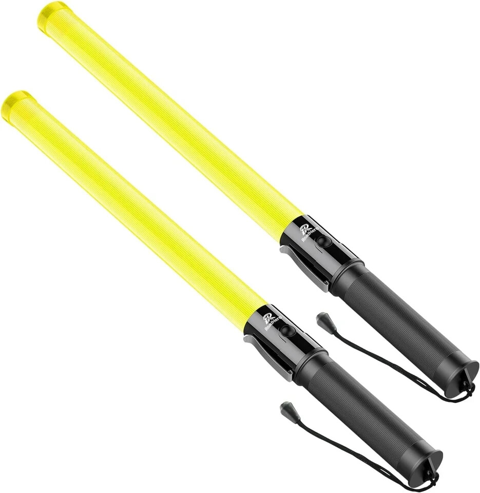 2 Pack 21 Inch Traffic Wand, Yellow Led Traffic Control Baton, Night Safety Ligh