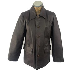 Hudson Blazer Jacket 10 Chocolate Brown Real Leather Button Collar Womens