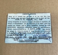 Korea Vietnam War Centurion Club Card 100 Arrested Landings USS Intrepid 1964