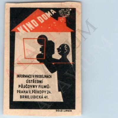 Vtg 1950s Prague Czech Republic Kino Doma Cinema Film Matchbox Label Solo Lipnik