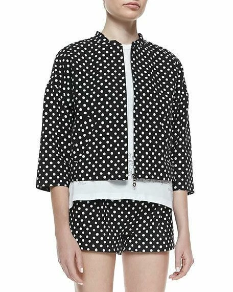 BAND OF OUTSIDERS Womens Black Polka Dot BOXY ZIP Cotton Jacket Size 5 XL NWT - Image 2 of 4