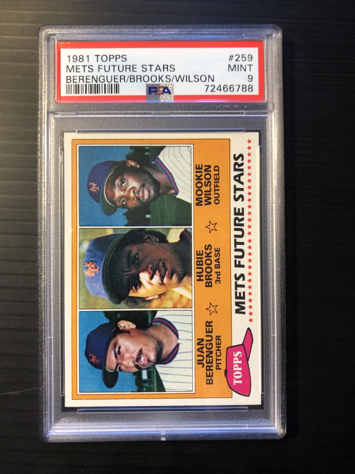 1981 TOPPS #259 MOOKIE WILSON ROOKIE HUBIE BROOKS RC BERENGUER METS PSA 9 MINT