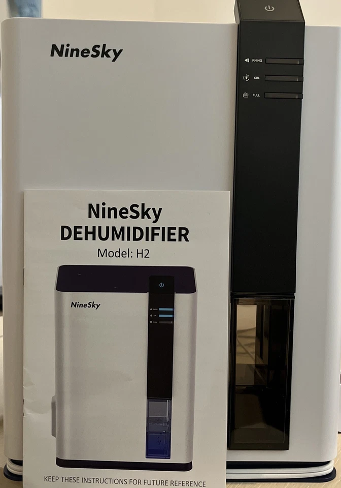 Deshumidificador compacto NineSky H2 blanco negro apagado automático luz LED 98 OZ Foto 3 de 4