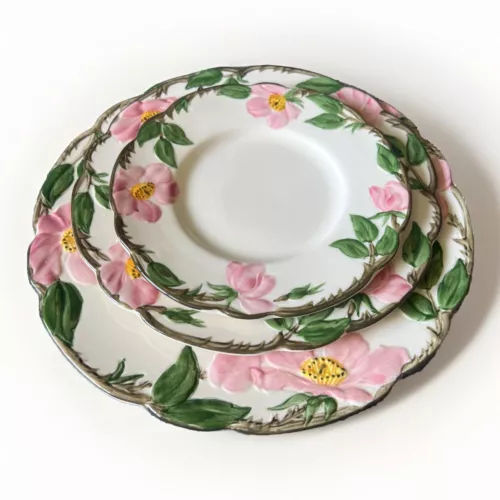 Set of 3 FRANCISCAN Desert Rose Dinner Plates Pink Roses Made in USA 1950's