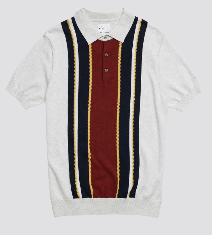 NWT Ben Sherman Mens Sz L Vertical Mod Stripe S/S Knit Polo Shirt 