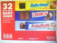 BUTTERFINGERS, BABY RUTH & NESTLE CRUNCH BARS, FULL SIZE (32 Ct) USA MADE