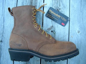 Brown Leather Lace-Up Logger Boots 