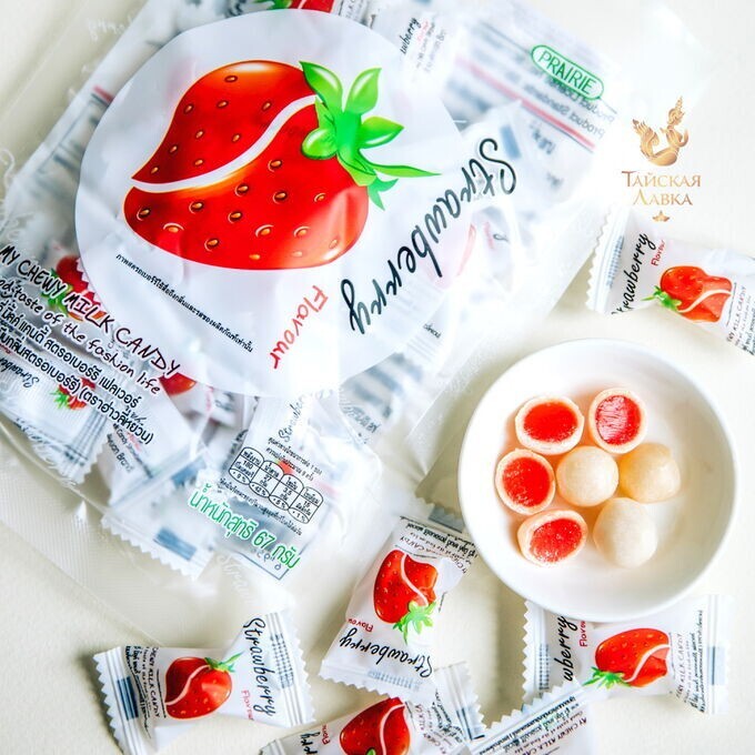 Chewy Milk Candy Toffee Strawberry Flavor Thai Snacks Sweet