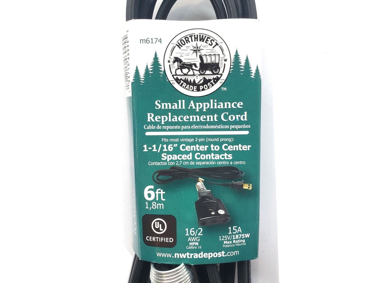 West Bend 15414 Power Cord For Lifetime Saladmaster Broiler – 6ft Black Detachable Cord