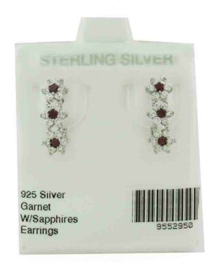 LAB GRANAT & WEISSE SAPHIRE OHRRINGE .925 SILBER - Neu mit Etikett