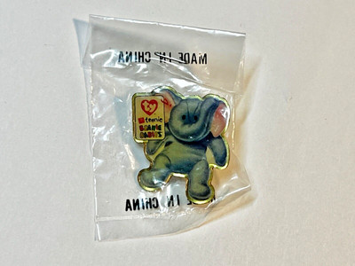 Vtg. 2000 McDonalds TY Teenie Beanie Babies Pin, Peanut the Elephant NOS In Pkg