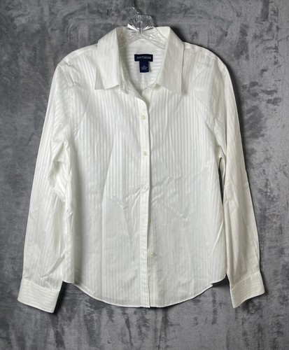 ANN TAYLOR Women’s Button Down Long Sleeve White Blouse Size 14 100% Cotton