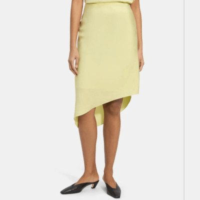 Theory Asymmetrical Silk Slip Style Midi Skirt in Key Lime NWT Size Medium M