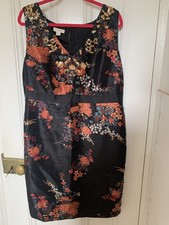 Monsoon Black Floral Dress UK 20 Beaded Sequin Oriental Print Evening Occasion