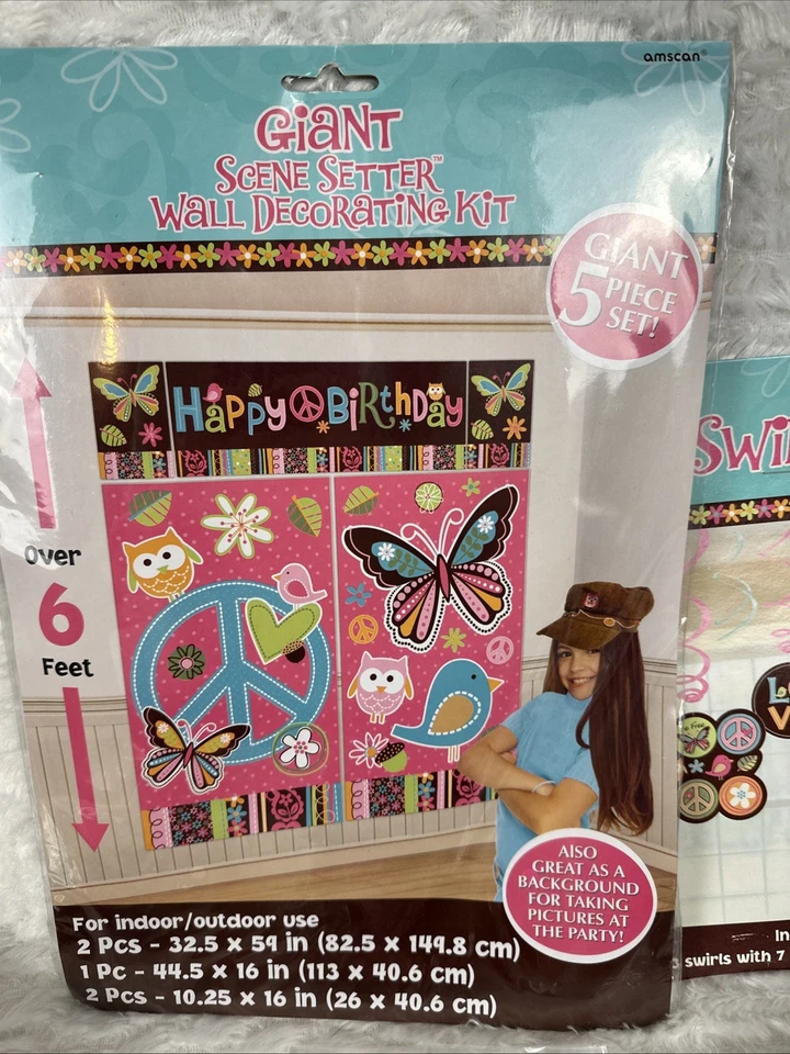 Hippie Chick Paz Búho Rosa Marrón Retro Fiesta de Cumpleaños Kit Decoraciones Favores 16 Foto 2 de 4