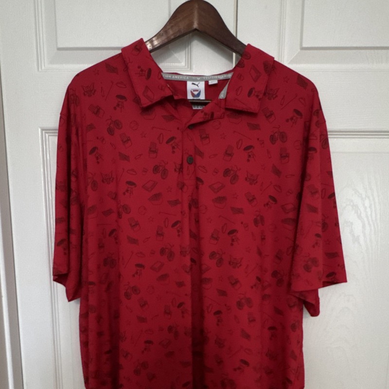 PUMA Volition America Polo Men's XXL Red Graphic Print Golf Short Sleeve Button