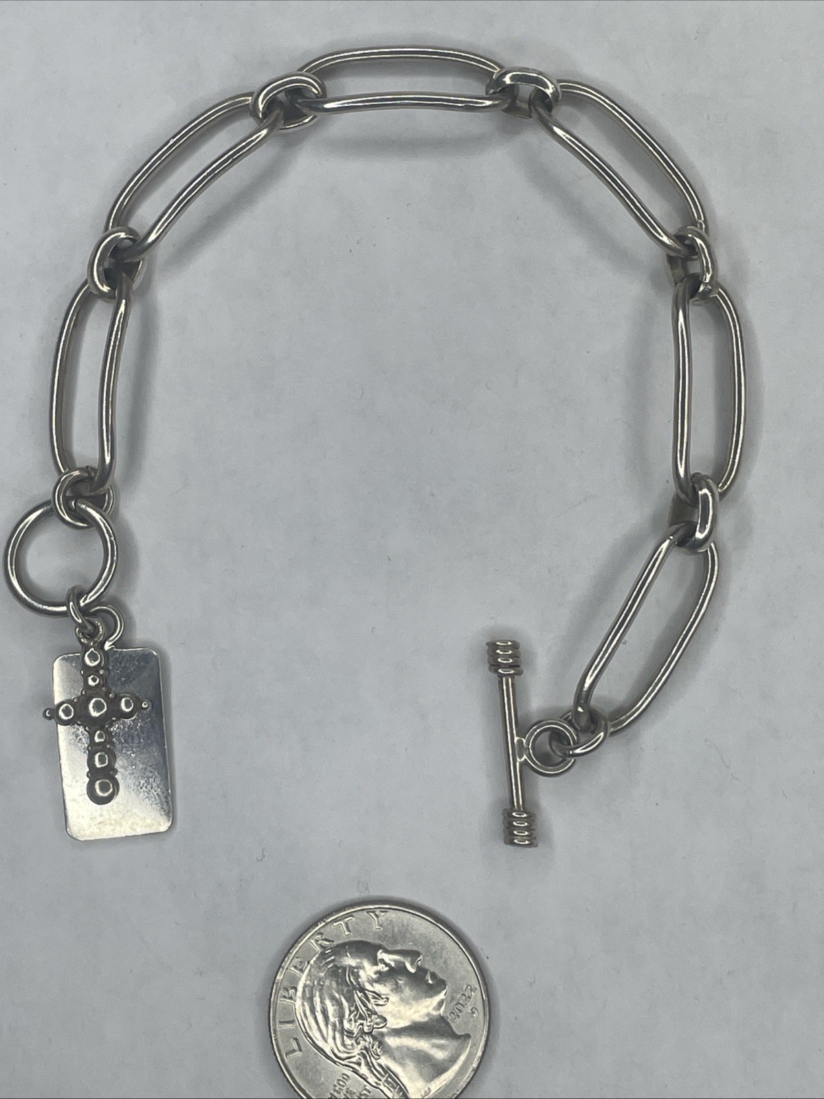 Solid Sterling Vintage Unique  Long Link Toggle B… - image 1