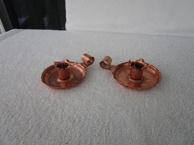 SET OF 2~~Handmade Schaffer's Hammered Copper Candle Holders W/Handle~~CLEAN!!