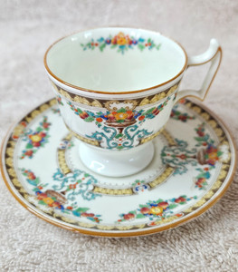 RARE 1929 Royal Doulton DEMITASSE Cup and Saucer Set.  Hand Painted Accents.