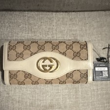 Gucci Beige/Ivory GG Logo Trifold Wallet with COA