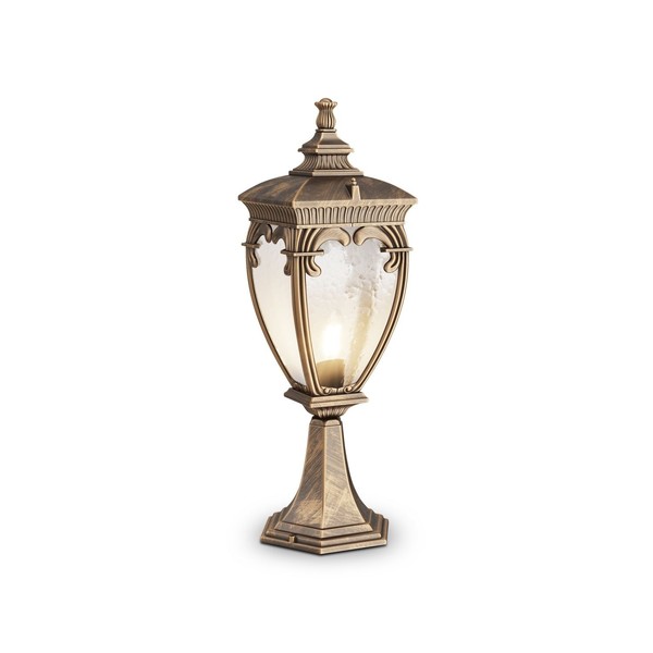 Sockelleuchte Rustikal E27 In Gold Antik IP44 H: 48,5 Cm Alu Glas AußEn Lampe-image