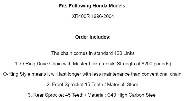 Red O-Ring Drive Chain & Sprockets Kit for Honda XR400R 1996-2004 - Image 2 of 4