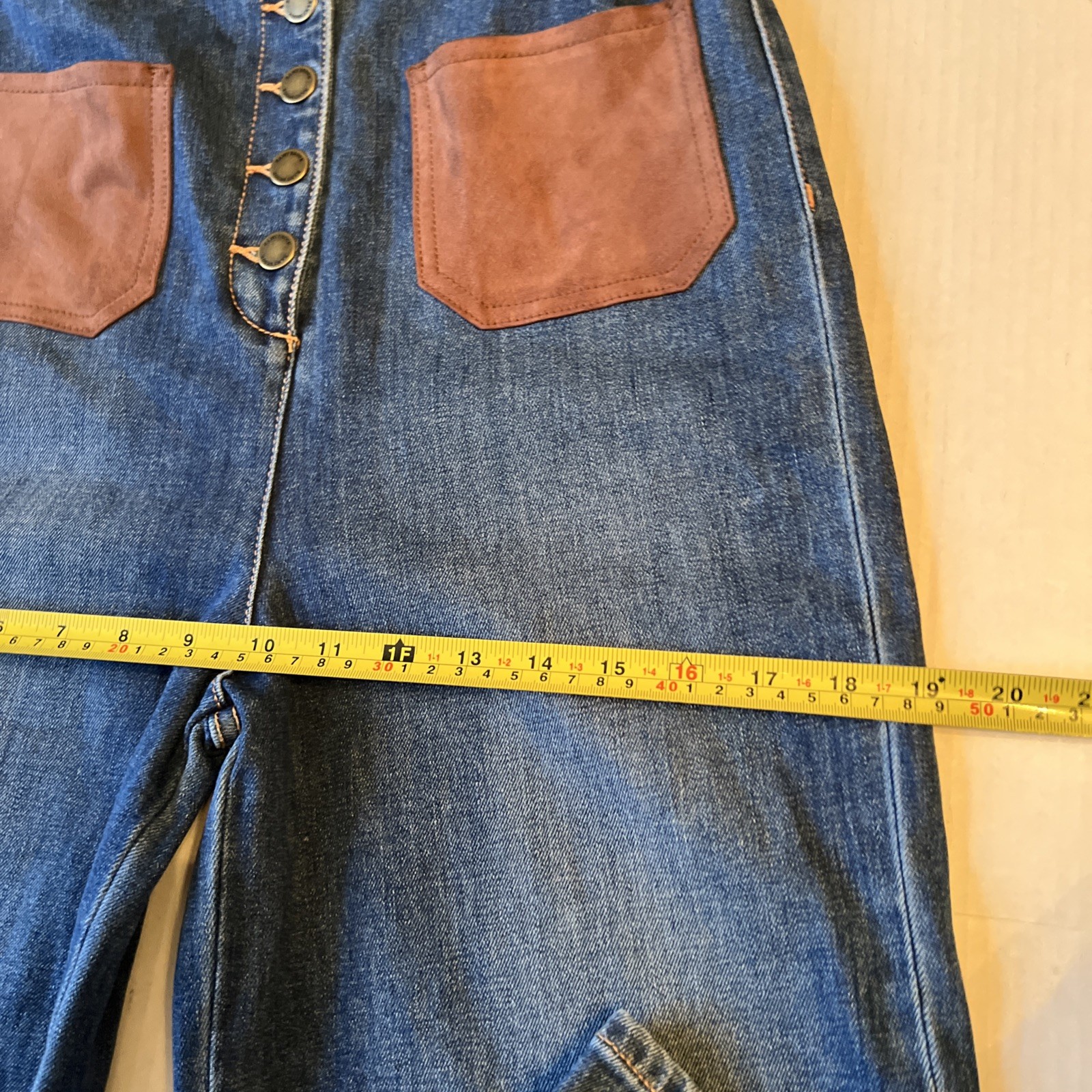 Ramy Brook 29 Claudette Fauxe Suede Trim Denim Jumpsuit Wide-leg NWOT thumbnail 8