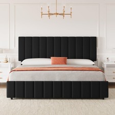 King/Queen/Full Size Bed Frame w/4 Drawers Modern Linen Upholstered Platform Bed