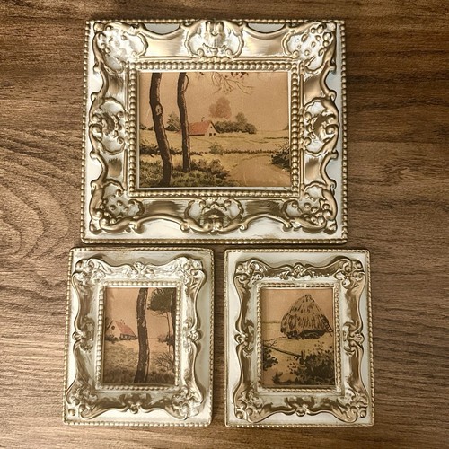 Vintage Original Wondura Rahmen und Kunstdruck Gold und Creme verziert 3 Stück