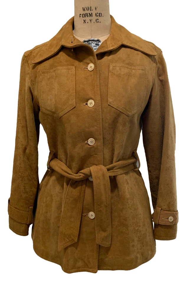 CALVIN KLEIN Vintage 70s Women's LS Suede Shirt Jacket with Belt - Sz S Trending - Image 2 of 4