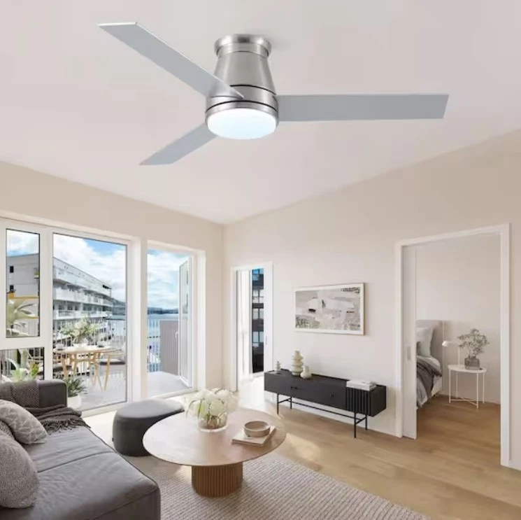 YUHAO Amici 48 in. Indoor Brush Nickel Flush Mount Ceiling Fan, Integrated LED - Image 4 of 4